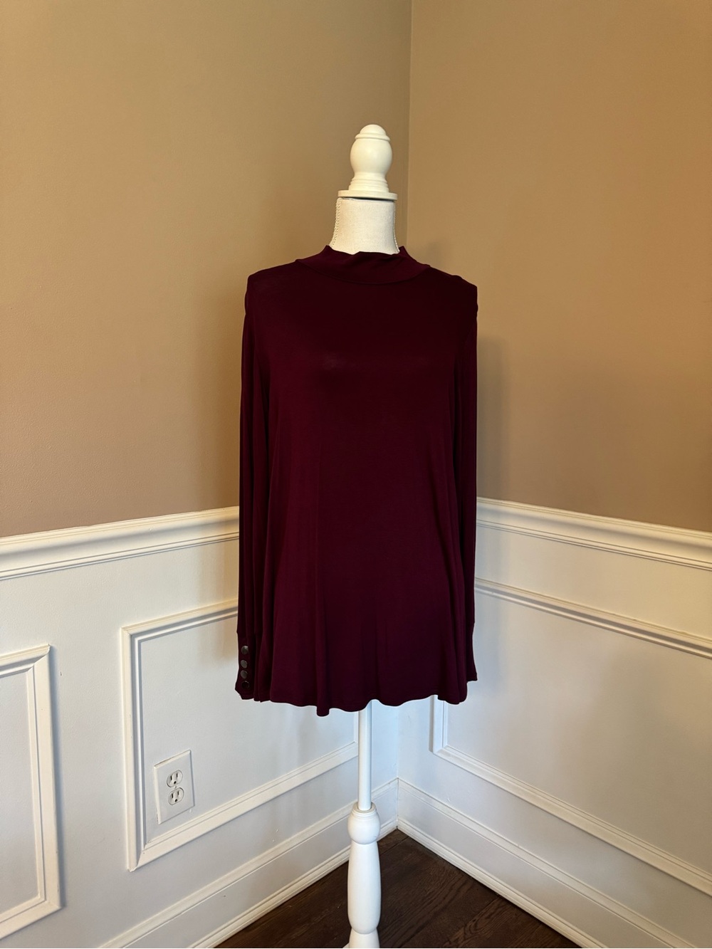 French Laundry Long Sleeve Mock Neck Top in Burgundy. NWT